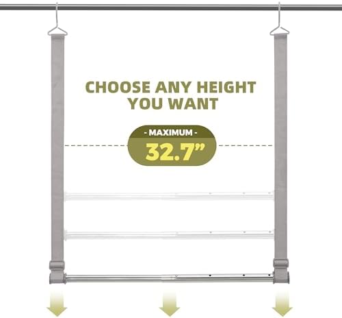 Hanging Closet Rod, 17-28In Width and Up to 32In Height Closet Extender, Double Hanging Bar with Powder-Coated Metal Pole and Adjustable Webbing, Space-Saving Tension Organizer, 1 Pack - Image 4
