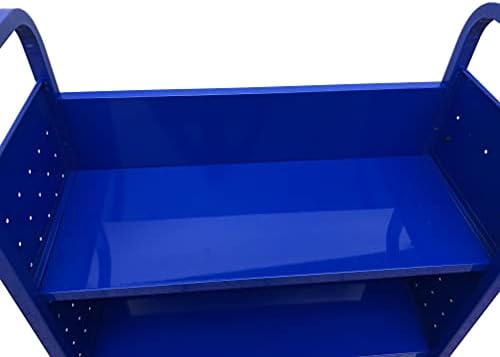 Workington Rolling Book Truck Book Cart with 3 Flat Shelves, Library Book Cart with Swivel Lockable Casters 3001 Blue - Image 6
