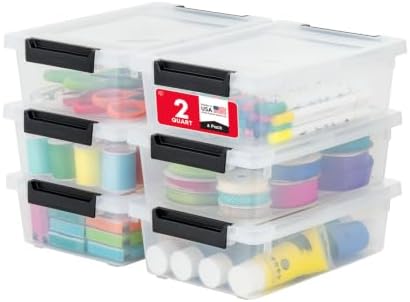 IRIS USA Storage Bins with Lids |Made in USA| 2 Qt - (6-Pack) - Clear/Black by IRISUSA