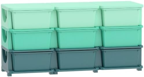 Qaba 9 Drawers Kids Storage Unit 3 Tier Stackable Toy Organizers Green by Qaba