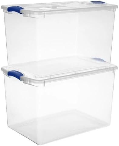 Large Storage Bin with Latch Lid (4 Pack) – 66 Quart Clear Plastic Storage Container, Blue Latches, Stackable Bins for Home Organization - Image 3