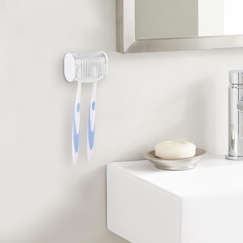 2 Pack Toothbrush Holder Wall Mounted with Cover for Bathroom, 2 Slots Toothbrush Storage Organizer for Shower, Self Adhesive Toothbrush Hanger (White) - Image 3