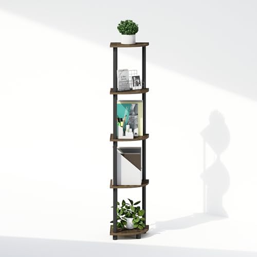 Furinno Turn-N-Tube Storage Shelves, 5-Tier Book Shelf, Corner Shelf, Toolless Open Shelves, for Organization and Storage, Living Room, Home Office, Hallway, Bedroom, Columbia Walnut - Image 7
