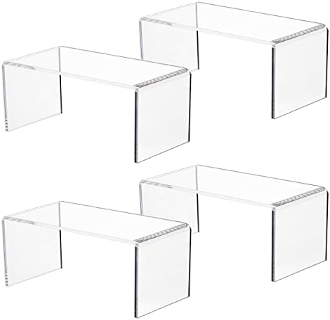 Jusalpha 4 PC Clear Acrylic Risers, Acrylic Display Risers Shelf Showcase Fixtures for Jewelry, Display Stand for Amiibo Funko POP Figures, Cupcakes, Food Display, Cabinet- (8''x 4''x 4.5'', 4 sets) by Jusalpha