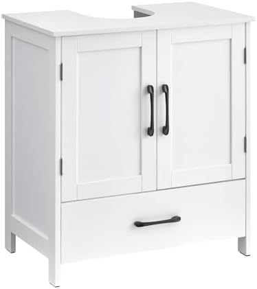 Bathroom Vanity Sink Cabinet, Under Sink Storage Cabinet with 2 Doors, Waterproof Pedestal Sink Cabinet for Bathroom, Laundry Room, Kitchen, White with Drawer by Unknown