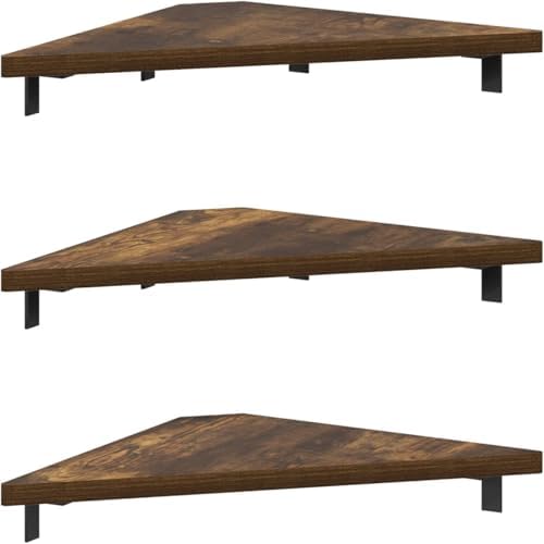 Furinno Rossi Triangle Corner Floating Shelves, Wall Mount Display Shelf, Amber Pine, Set of 3 (Pack of 2) - Image 2