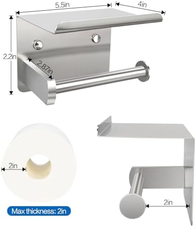 1pcs Brushed Nickel Toilet Paper Holder with Shelf - Image 6