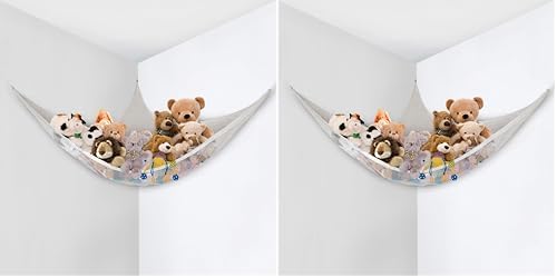 Little Chicks Plush Stuffed Animal Net Hammock -Corner Organizer and Toy Holder - Extra Large Hanging Storage for Kids Bedroom (Pack of 2) by Little+Chicks