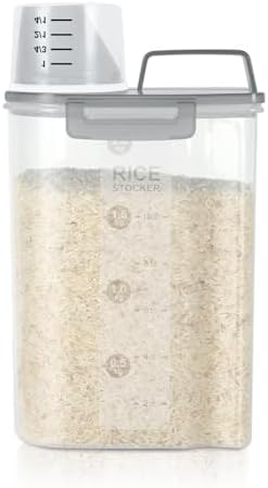 Airtight Rice Container 2-3Lbs, 2Qt Flour Storage Bin BPA free-Clear gray by LEAWALK