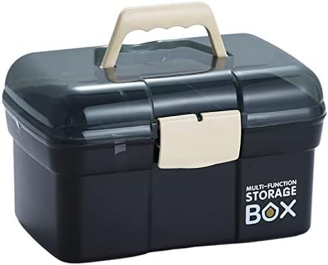 Kinsorcai 11'' Plastic Box Organizer with Removable Tray, Sewing Organizer, Craft & Art Supply Multipurpose Storage Box for Cosmetic (Black) by Kinsorcai