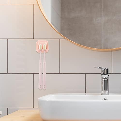 2 PCS Self-Adhesive Toothbrush Holders Wall Mounted, Water Proof Toothbrush Hook, 2 in 1 with Toothbrush Hanger and Gargle Cup Holder for Bathroom Shower (Pink) - Image 5
