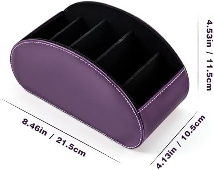 Remote Control Holders Organizer Box with 5 Compartment PU Leather Multi-functional Office Desk Storage Caddy Store Tv Remote for Media Player,Brush,Pencil,Glassees&Office Supplies (Dark Purple) - Image 2