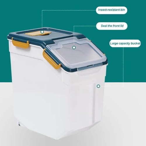 25LB Large Flour Storage Container Bin,4 Pack Airtight Plastic with Wheels Seal Locking Lid Dispenser Organizer Storage Bin with Measuring Cup & Scoop for Flour, Rice, Grain 100LBS Total - Image 3