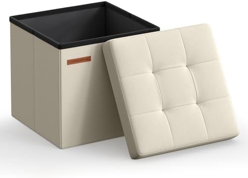 SONGMICS Small Folding Storage Ottoman, 11.8 x 11.8 x 11.8 in by SONGMICSbySONGMICSHOME