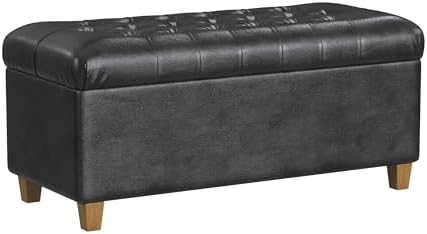 HomePop 40" Button Tufted Storage Bench - Black Faux Leather by HomePop