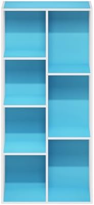 Furinno LUDER 7-Cube Book Shelf, Kids Bookshelf, Toy Storage, White/Blue - Image 6