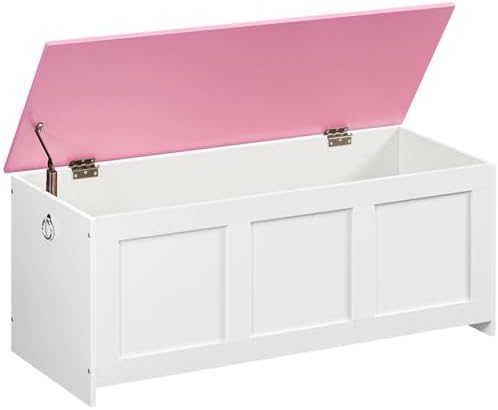 HOOBRO Storage Bench, 39.3" Retro Wooden Storage Chest, Wooden Storage Trunk, Toy Chest with Lift Top, Multifunctional Entryway Organizer, for Entryway, Living Room, White and Pink WK141CW01G1 by HOOBRO