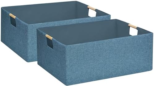 Foldable Storage Box with Handles | 16.9 Inch Collapsible Organizer for Clothes, Toys, Makeup | Sturdy Cardboard Frame & Washable Fabric | Space-Saving Home Decor 2Pack by FUULOXE