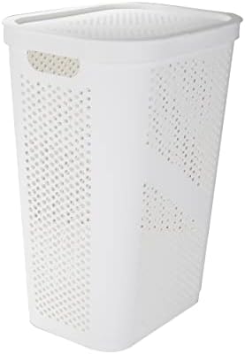 Mind Reader Slim Laundry Hamper with Lid, 60L Clothes Basket, Ventilated Plastic, White - Image 6