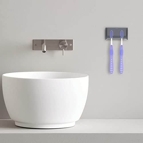 Toothbrush Holder Wall Mounted with Cover for Bathroom, 2 Slots Toothbrush Storage Organizer for Shower, Self Adhesive Toothbrush Hanger Rack for Dorm, Cabinet (Grey) - Image 4