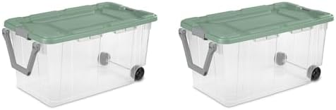 Extra Large Storage Bin, 40 Gallon Wheeled Plastic Storage Container with Handle,Pack of 2 (Clear/Green) by Unknown