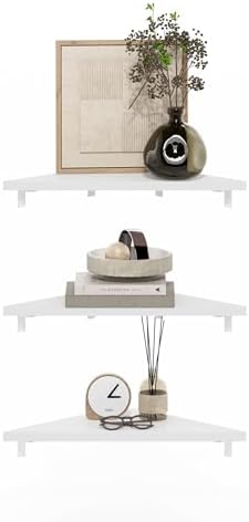 Furinno Rossi Triangle Floating Shelves for Wall, Set of 3 Geometric Corner Shelf, Wall Mounted Shelves for Bathroom, Home Office, Living Room, White by Furinno-FitsYourSpaceFitsYourBudget