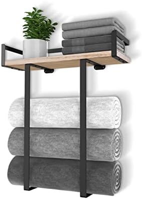 Xstydes Towel Racks for Bathroom Wall Mounted, Metal Towel Holder with Wooden Shelf for Folding Large Towels, Towel Storage for Small Bathroom Organizer Decor or RV Camping by XstydesDreamworks