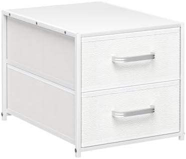 Homsorout Stackable Storage Drawers - 2 Tier Closet Organizer with Metal Handles and Metal Frame, Collapsible Fabric Bins Dresser for Bedroom, Dorm, Office, White, 1 Pack by Homsorout