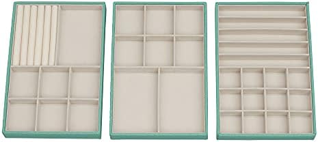 Household Essentials 3-Tier Jewelry Tray, Sturdy Chipboard With Polyester Linen Wrap, Polyester Felt Lining, Many Compartments for Easy Jewelry Access, Stackable, Stylish and Functional, Seafoam Green by HouseholdEssentials