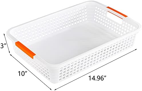 Lawei 8 Pack Large Plastic Storage Basket with Handle - 15 x 10 x 3 Inch Pantry Organizer Basket Bins Desktop Paper Storage Basket for Organization, Countertops, Cabinets, Bedrooms, Bathrooms - Image 2
