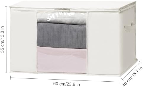 TYEERS Large Storage Bags with Zipper and Clear Window, Cotton Blended Fabric Storage Containers for Seasonal Clothes and Bedding, 23.6x15.7x13.8 Inches, 4-Pack, Beige - Image 2