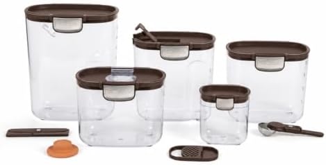 ProKeeper+ Airtight Food Storage Container Set – Clear Plastic Flour and Sugar Canister Set with Magnetic Accessories for Kitchen Organization (Brown, 9-Piece) by Unknown