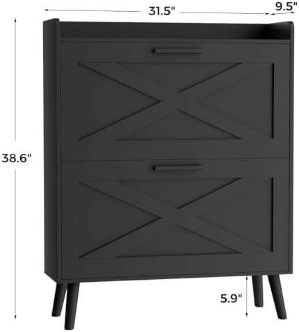 Homleke Farmhouse Shoe Storage Cabinet with Flip Drawers & Barn Door Design - Image 2