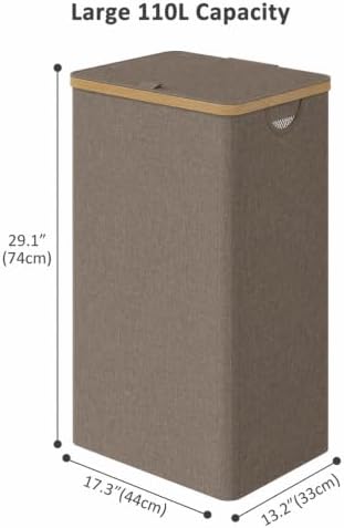 IEGrow Laundry Hamper with Lid,110L Laundry Basket with Mesh Bags,Brown - Image 2