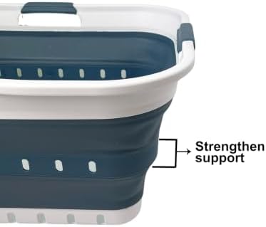 SAMMART 42L (11 gallon) Collapsible Plastic Laundry Basket - Foldable Pop Up Storage Container/Organizer - Space Saving Hamper/Basket (1, White/Steel Blue) - Image 4