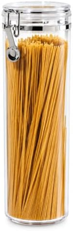 Oggi Tall Clear Plastic Canister with Clamp Lid, 58 oz - Large Airtight Food Storage Container, Ideal for Kitchen & Pantry Storage of Bulk, Dry Foods, Pasta & Spaghetti by Unknown
