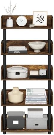 Furinno TURN-N-TUBE 5-Tier Display Shelf, Storage Shelves, Book Shelf, Open Shelves with Rounded Corner Top Edges, for Organization and Storage, Living Room, Home Office, Amber Pine - Image 6