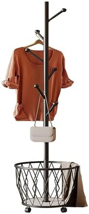 Black Moveable Tree Metal Coat Rack with Basket Freestanding 65" - Image 2