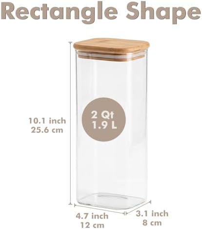 3-Pack 2Qt Rectangle Glass Storage Jars with Bamboo Lids - Image 2
