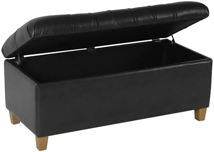 HomePop 40" Button Tufted Storage Bench - Black Faux Leather - Image 5