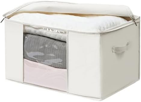 TYEERS Large Storage Bags with Zipper and Clear Window, Cotton Blended Fabric Storage Containers for Seasonal Clothes and Bedding, 23.6x15.7x13.8 Inches, 4-Pack, Beige - Image 6