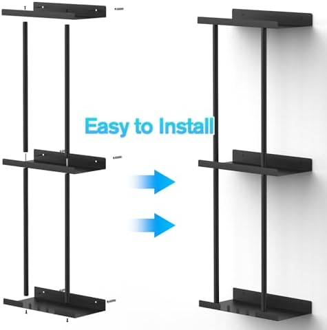 Towel Rack for Bathroom, Wall Mounted Vertical Rolled Towel Storage Organizer Holder with Shelf, Holds Up 6 Large Bath Sheets, Black Large Size - Image 4