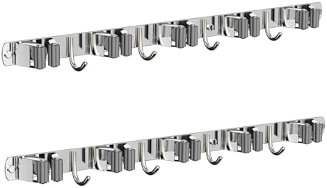 2 Pack Mop and Broom Holder Wall Mount for Kitchen Garage Laundry Room by CUXIXA