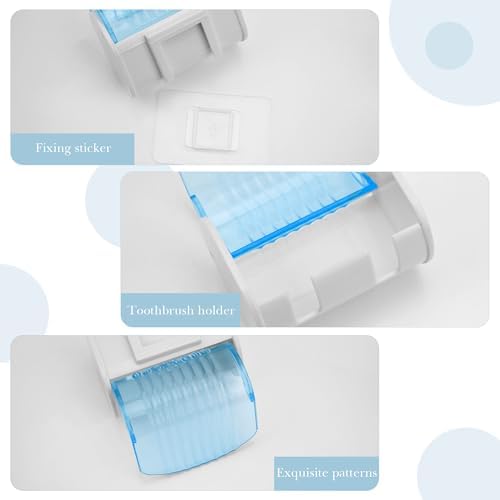 1 Pack Toothbrush Holder Wall Mounted with Cover for Bathroom, 2 Slots Toothbrush Storage Organizer for Shower, Self Adhesive Toothbrush Hanger (Blue) - Image 4