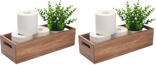 Toilet Tank Basket, Toilet Paper Basket for Back of Toilet Tank Top, Acacia Wood Bathroom Storage Basket for Organizing and Decor (15 x 6 x 4 inch) (Pack of 2) by XIMISISE