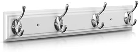 Coat Rack Wall Mounted White, 17" Wooden Modern Wall Coat Hanger with 4 Hooks, Heavy Duty Zinc Alloy Wall Hook Rack for Hanging Coats, Keys, Bags, Great Touch for Bedroom Bathroom Kitchen by YTJG