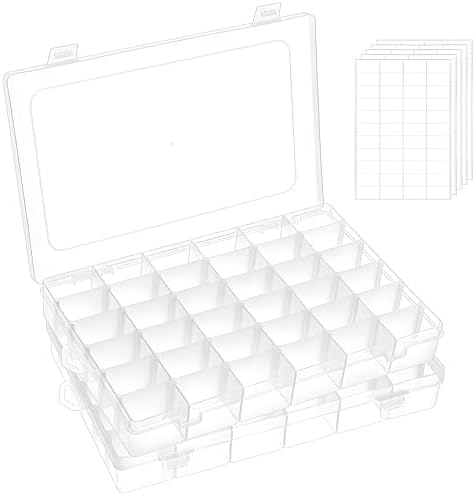 Umirokin Small Parts Organizer Box 2 Pack, 36 Grid Bead Organizer with Adjustable Dividers, Plastic Organizer Box for Screws, Jewelry Making, Craft Storage, Fishing Tackle, Clear Compartment Container by Umirokin