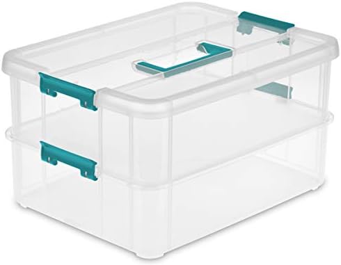 Sterilite 1427CLR Stack & Carry - 2 Layer Box, Clear Lid & Blue Handle, See-through layers by Sterilite