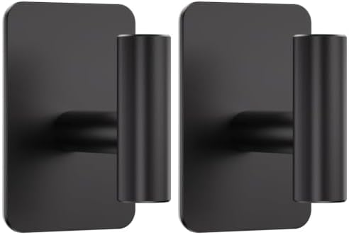 Heavy Duty Adhesive Hooks - 26lb Max, Sticky Wall Hooks Waterproof Stainless Steel for Hanging Towel, Coat, Robe, Towel Hooks Stick on Bathroom, Kitchen, Shower, Door (Black, 2 Pack) by Eowihor