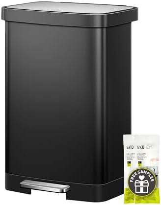 EKO Hudson 50 Liter/13.2 Gallon Kitchen Trash Can with Soft Close Lid, Stainless Steel Step Trash Can, Garbage Can with Rear Trash Bag Storage Compartment for Kitchen, Matte Black by Unknown
